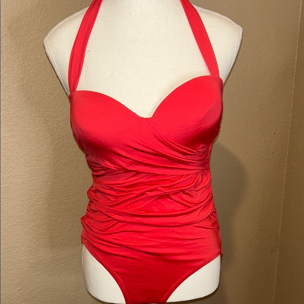 Merona Red Women's One Piece Swimsuit - Picture 3 of 13